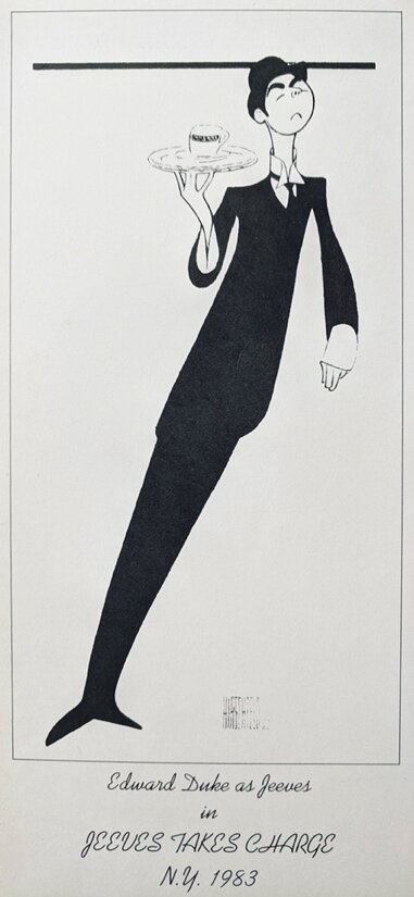 Edward Duke as Jeeves, original New York production illustration, 1983