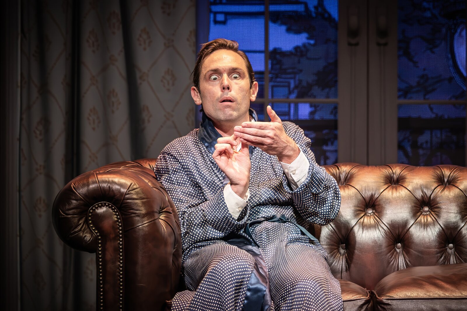 Sam Harrison in a polka-dot dressing gown, Jeeves Takes Charge